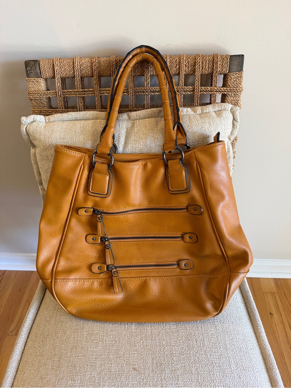 Black Rivet Mustard Yellow Faux Leather Slouchy Shoulder Bag Tote - Multi-Zip